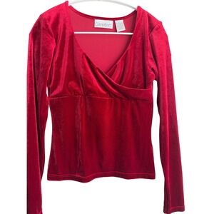 Currants Jewel Red Velvet Surplice V-Neck Empire Waist Top‎ Y2K 90s Goth  M